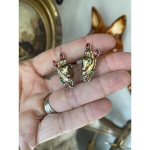 Vintage 1940s Coro “Victor” Jeweled Gold Tone Horse Head Screw Back Earrings